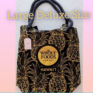 Whole Foods Deluxe Black Golden Pineapple Tote Bag Hawaii Exclusive